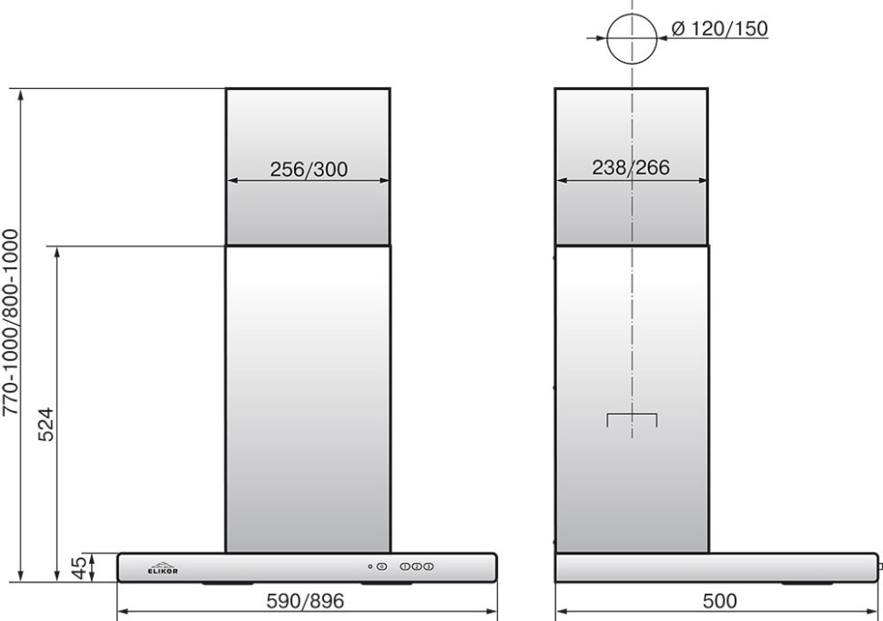 Вытяжка каминная Elikor Квадра 60Н-430-К3Д нержавеющая сталь управление: кнопочное (1 мотор)  