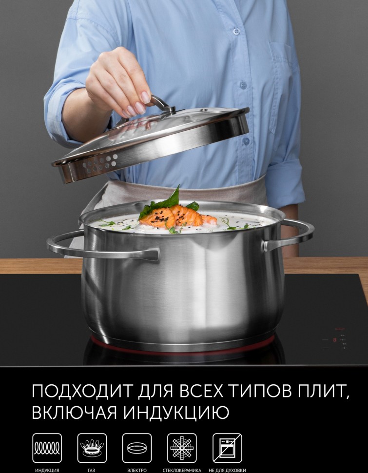 Кастрюля Polaris Solid-24C 6л. d=24см (с крышкой) серебристый (15135)  