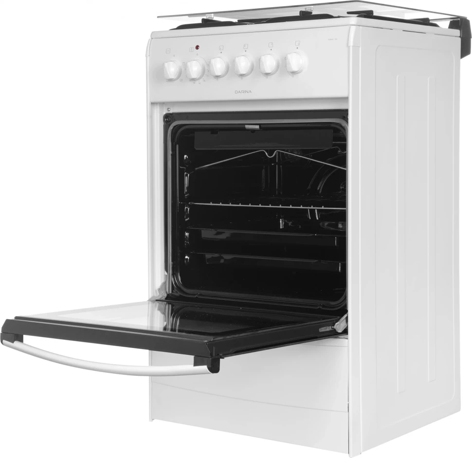 Плита Газовая Darina 1B KM 441 306 W белый/черный (стеклянная крышка) реш.сталь