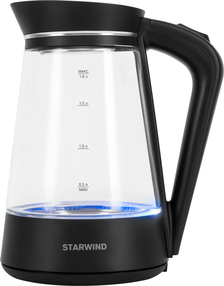 Чайник электрический Starwind SKG2116 1.8л. 1700Вт черный/прозрачный корпус: стекло  