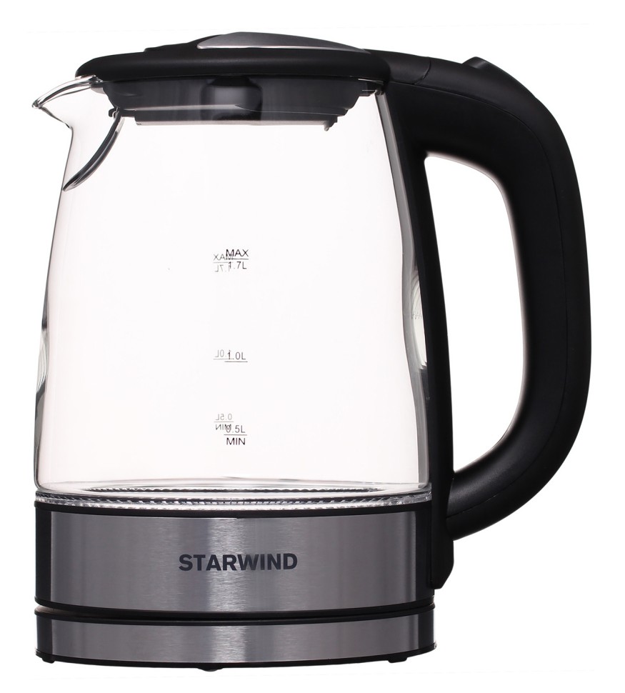 Чайник электрический Starwind SKG5210 1.7л. 2200Вт черный/серебристый корпус: стекло/металл/пластик  