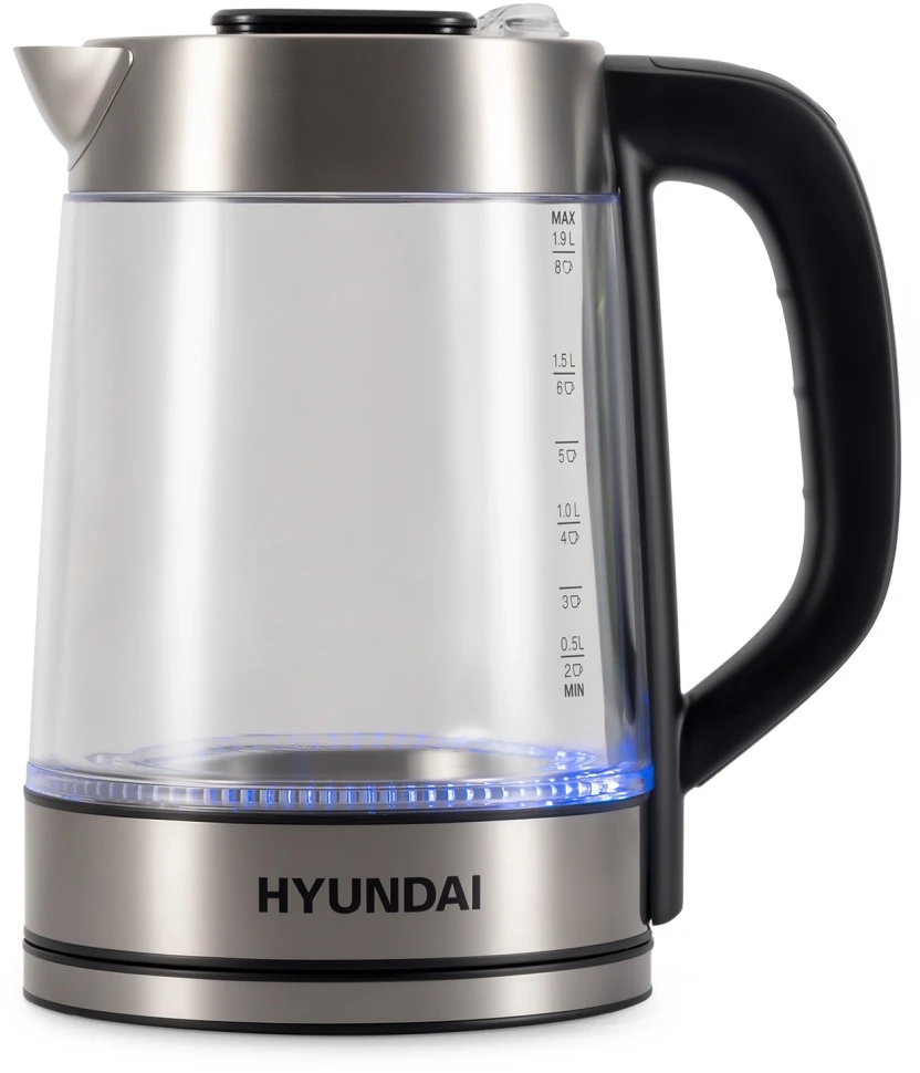 Чайник электрический Hyundai HYK-G4015 1.9л. 2200Вт черный/серебристый корпус: стекло  