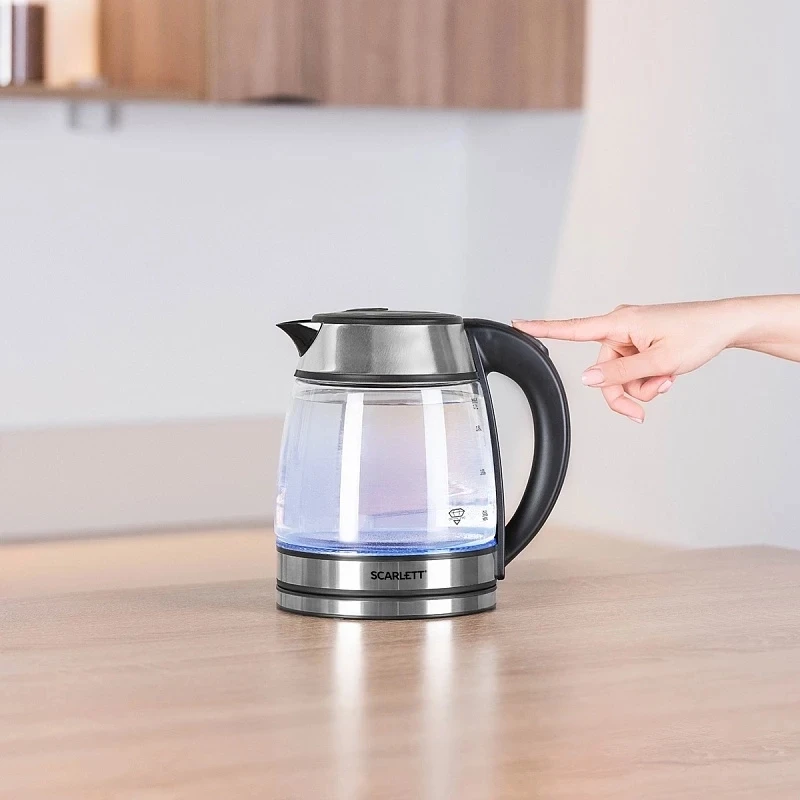 Чайник электрический Scarlett SC-EK27G54 1.7л. 1800Вт серебристый/черный корпус: нерж.сталь/стекло  