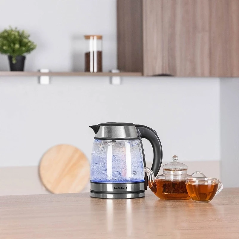 Чайник электрический Scarlett SC-EK27G54 1.7л. 1800Вт серебристый/черный корпус: нерж.сталь/стекло  
