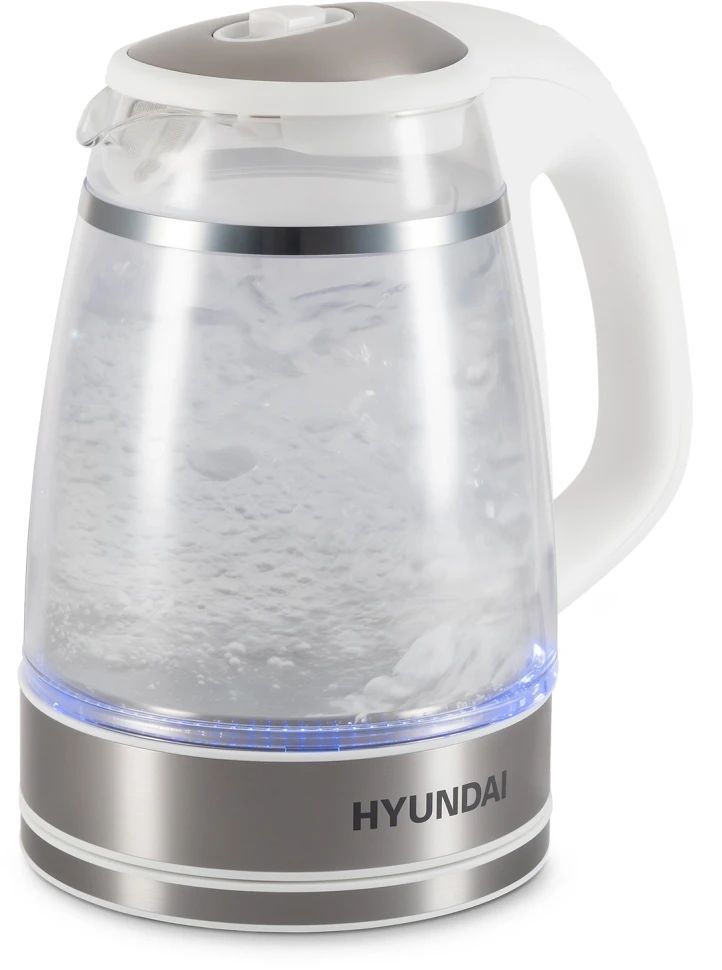 Чайник электрический Hyundai HYK-G3506 1.7л. 2200Вт белый/серебристый корпус: стекло  