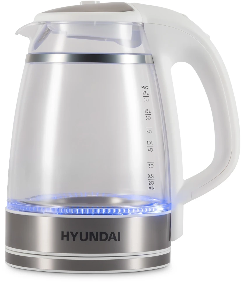 Чайник электрический Hyundai HYK-G3506 1.7л. 2200Вт белый/серебристый корпус: стекло  