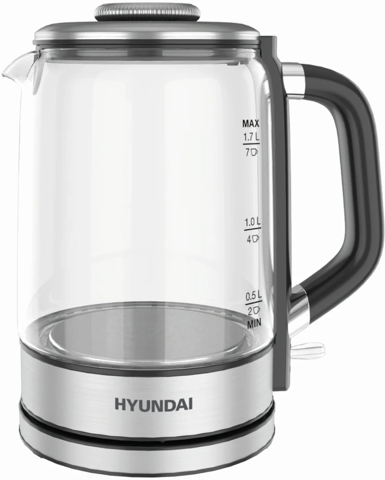 Чайник электрический Hyundai HYK-G5501 1.7л. 2200Вт серебристый/черный корпус: стекло  