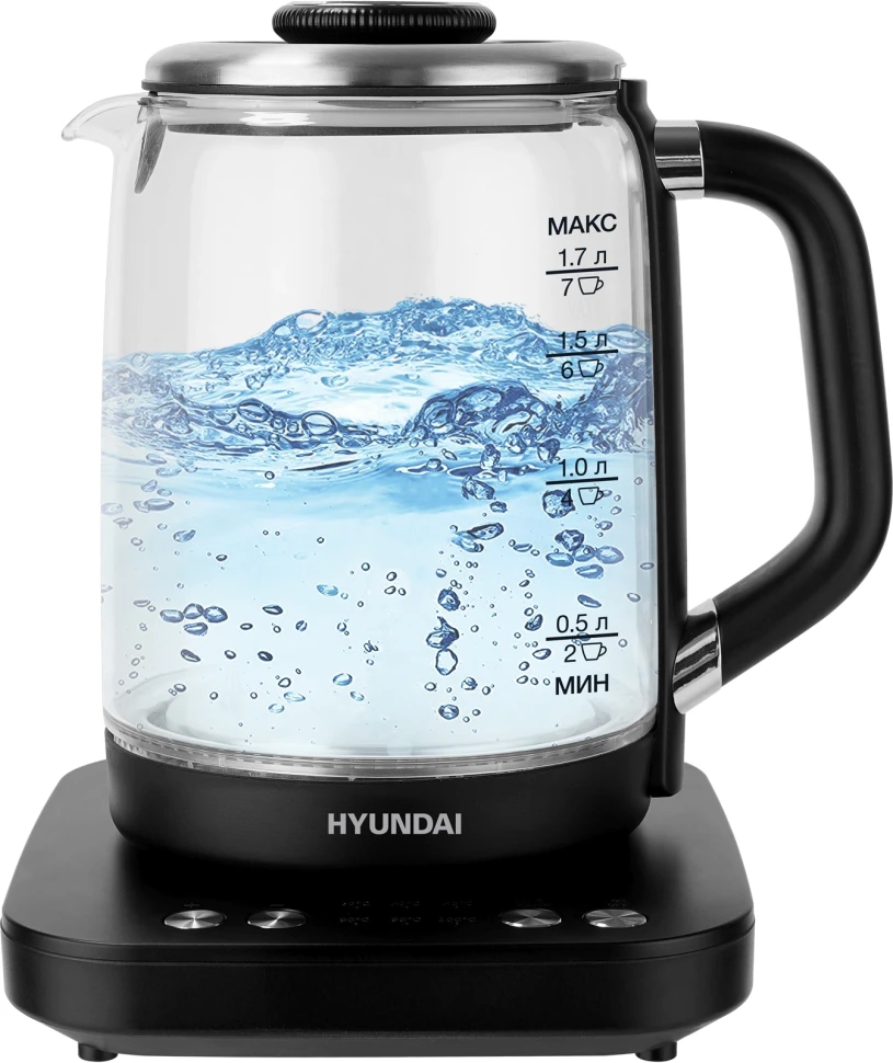 Чайник электрический Hyundai HYK-G5506 1.7л. 2200Вт черный/серебристый корпус: стекло  