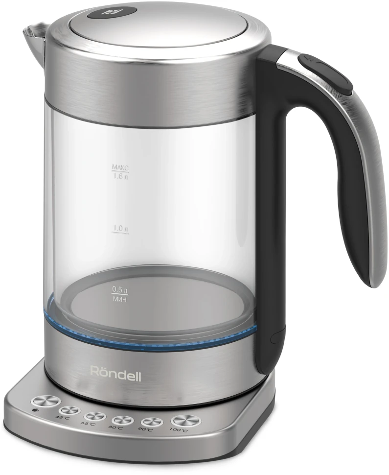 Чайник электрический Rondell RDE-WK888 1.6л. 2200Вт серебристый/прозрачный корпус: стекло  