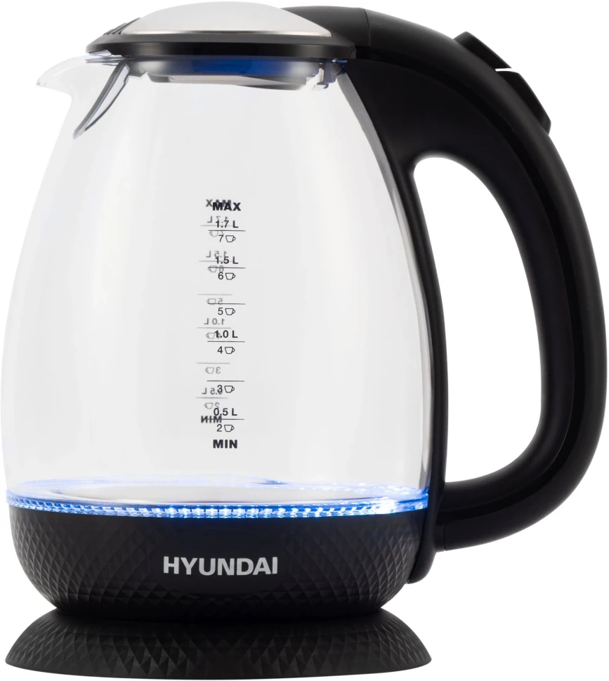 Чайник электрический Hyundai HYK-G3804 1.7л. 2200Вт черный корпус: стекло  