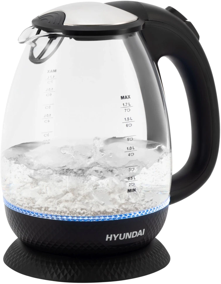 Чайник электрический Hyundai HYK-G3804 1.7л. 2200Вт черный корпус: стекло  
