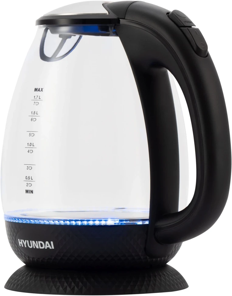 Чайник электрический Hyundai HYK-G3804 1.7л. 2200Вт черный корпус: стекло  