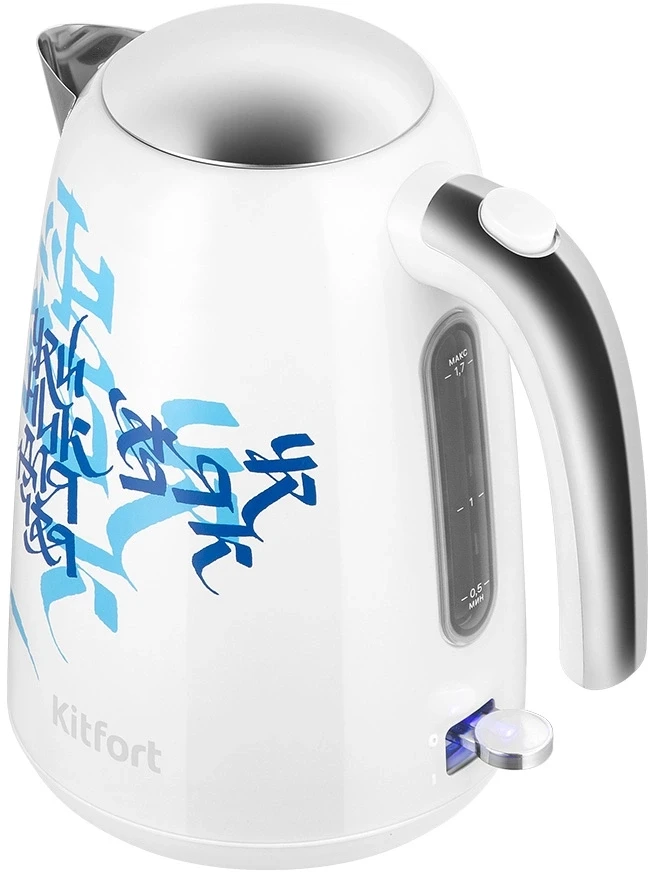 Чайник электрический Kitfort КТ-6772 1.7л. 2200Вт белый/синий корпус: металл/пластик  