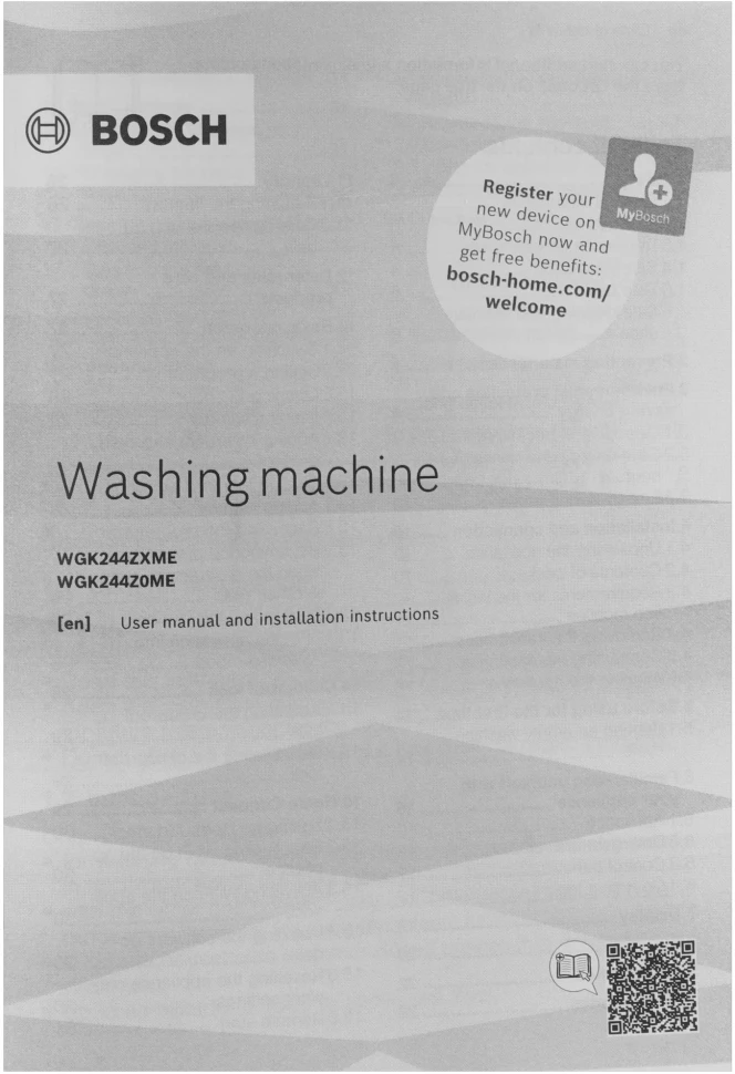 Стиральная машина Bosch WGK244Z0ME пан.англ. загр.фронтальная макс.:9кг белый  