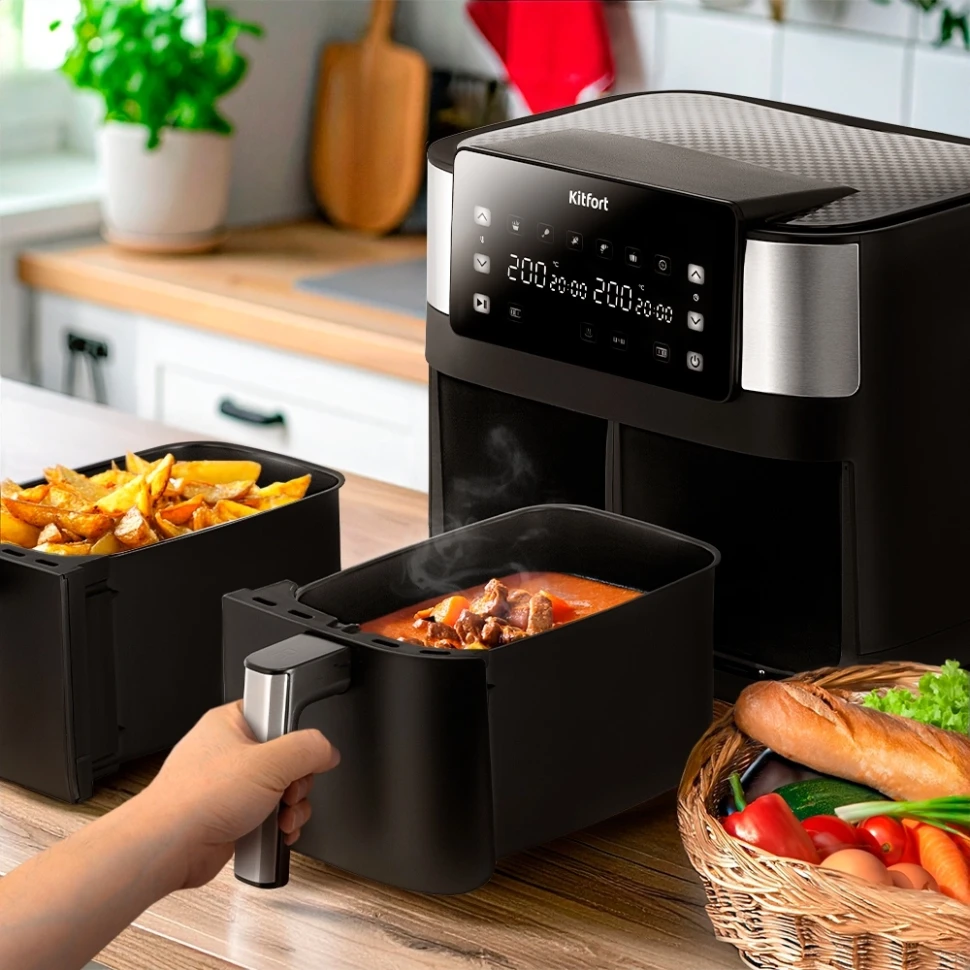 Аэрогриль Kitfort КТ-2259 7.6л 2850Вт черный/серебристый  