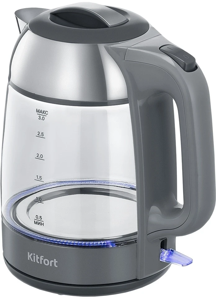 Чайник электрический Kitfort КТ-6762 3л. 2000Вт серый/серебристый корпус: стекло/металл/пластик  