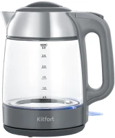 Чайник электрический Kitfort КТ-6762 3л. 2000Вт серый/серебристый корпус: стекло/металл/пластик