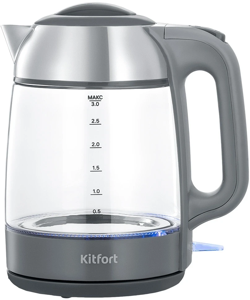 Чайник электрический Kitfort КТ-6762 3л. 2000Вт серый/серебристый корпус: стекло/металл/пластик  