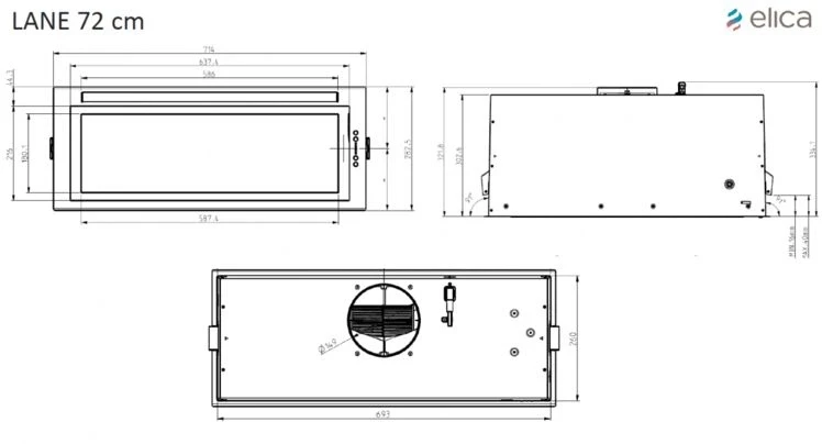 Вытяжка встраиваемая Elica LANE IX/A/72 нержавеющая сталь управление: кнопочное (1 мотор)