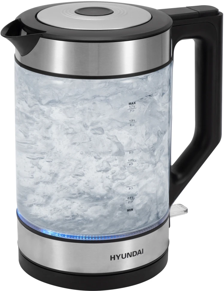 Чайник электрический Hyundai HYK-G3509 1.7л. 2200Вт черный/прозрачный корпус: стекло/пластик  