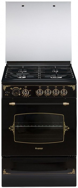 Плита Газовая Gefest ПГ 6100-03 0179 черный/рисунок "ретро" (стеклянная крышка) реш.чугун  