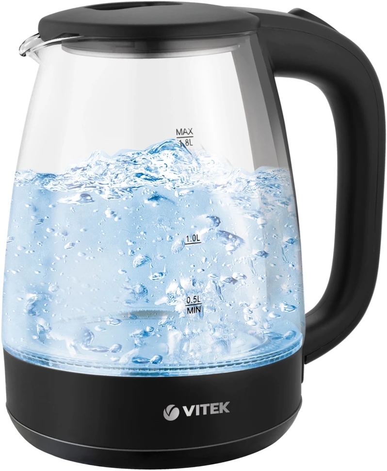 Чайник электрический Vitek VT-7004 1.8л. 1850Вт прозрачный/черный корпус: стекло/пластик  