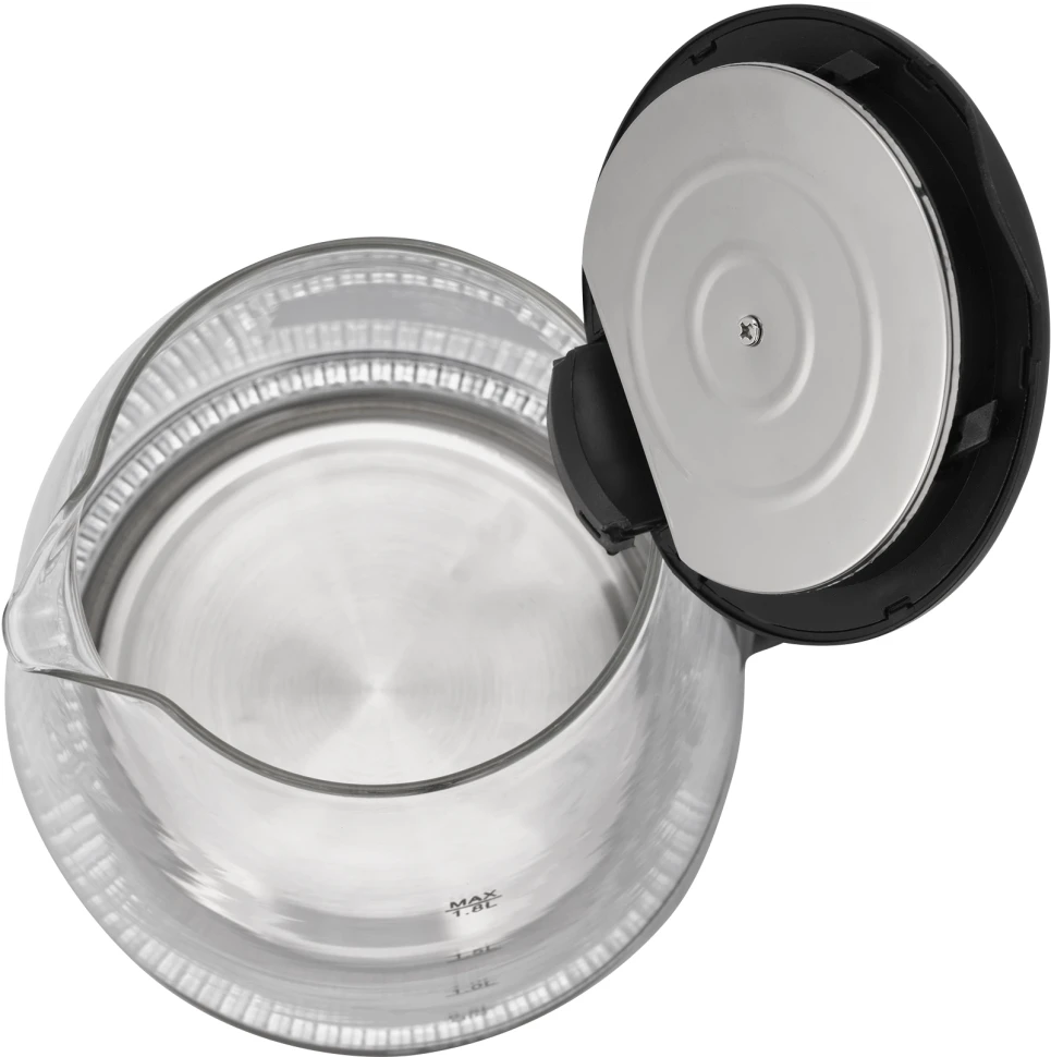 Чайник электрический Vitek VT-7004 1.8л. 1850Вт прозрачный/черный корпус: стекло/пластик  