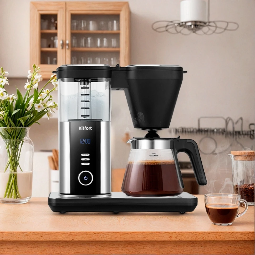Кофеварка капельная Kitfort КТ-7213 1550Вт нержавеющая сталь/черный  