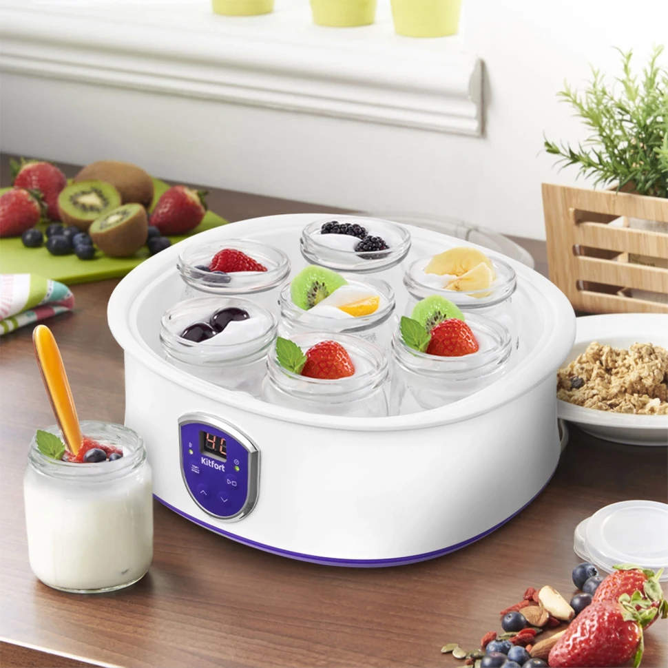 Йогуртница Kitfort КТ-2088-1 20Вт 7б. 180мл упр.:электрон. белый/фиолетовый  