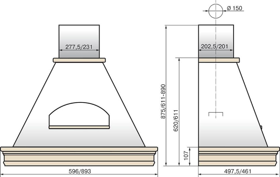 Вытяжка каминная Elikor Бельведер Валенсия 90П-650-П3Д бежевый/дуб неокрашенный управление: ползунковое (1 мотор)  