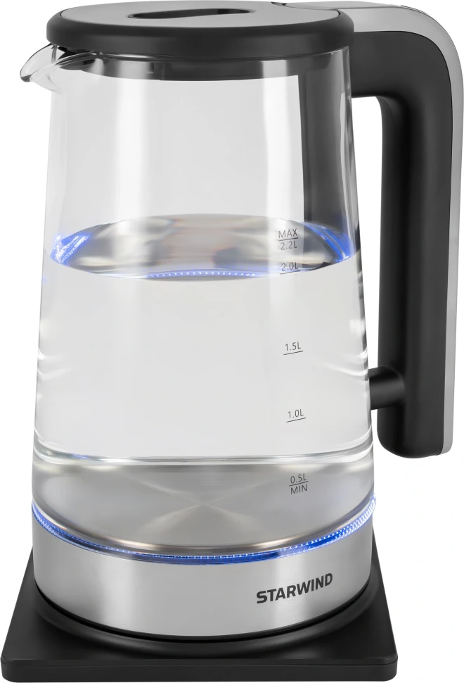 Чайник электрический Starwind SKG4043 2.2л. 1800Вт черный/серебристый корпус: стекло  