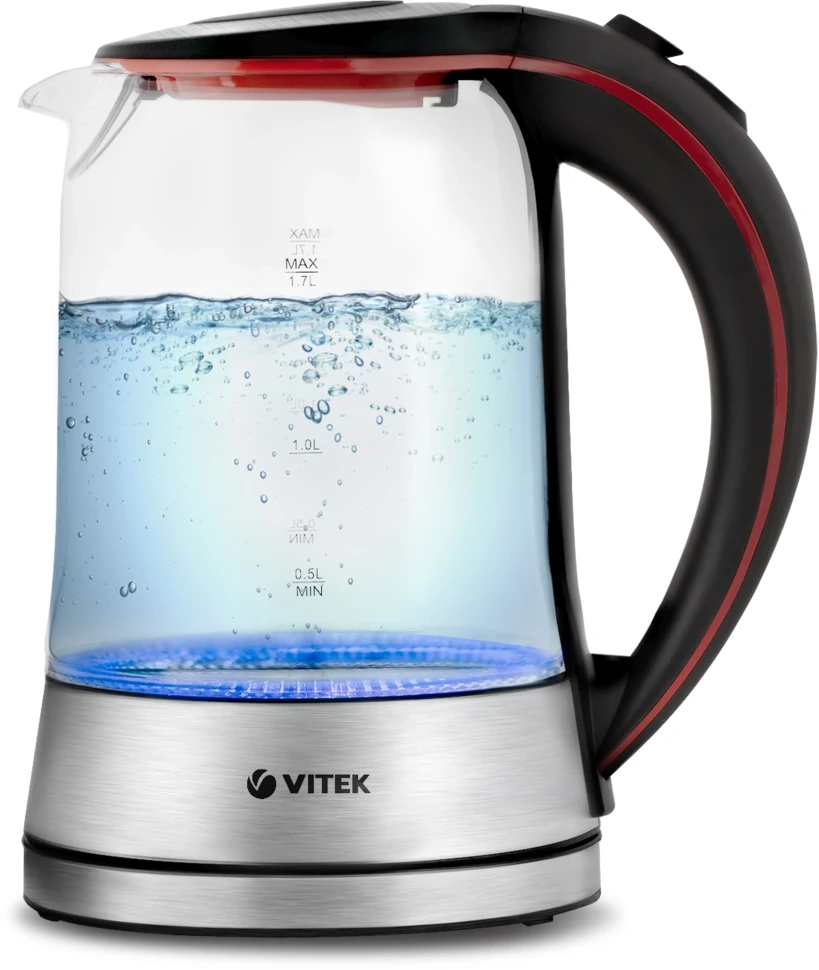 Чайник электрический Vitek VT-7009 1.7л. 2200Вт прозрачный корпус: стекло  